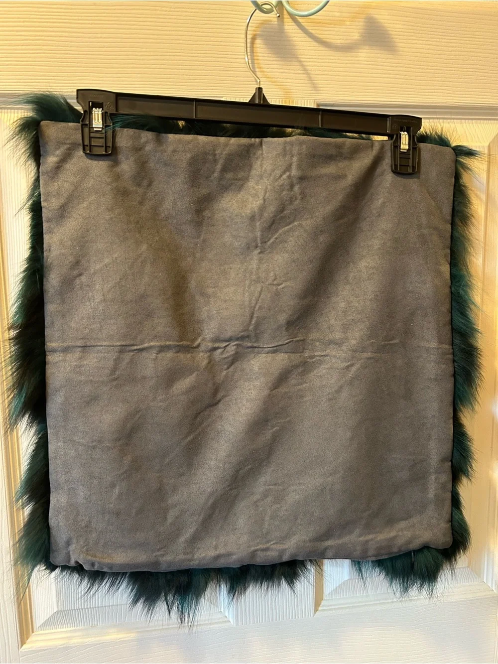 Greenish & Black Color Fox Fur Pillow Covers Real Fur Faux Suede Back Like New